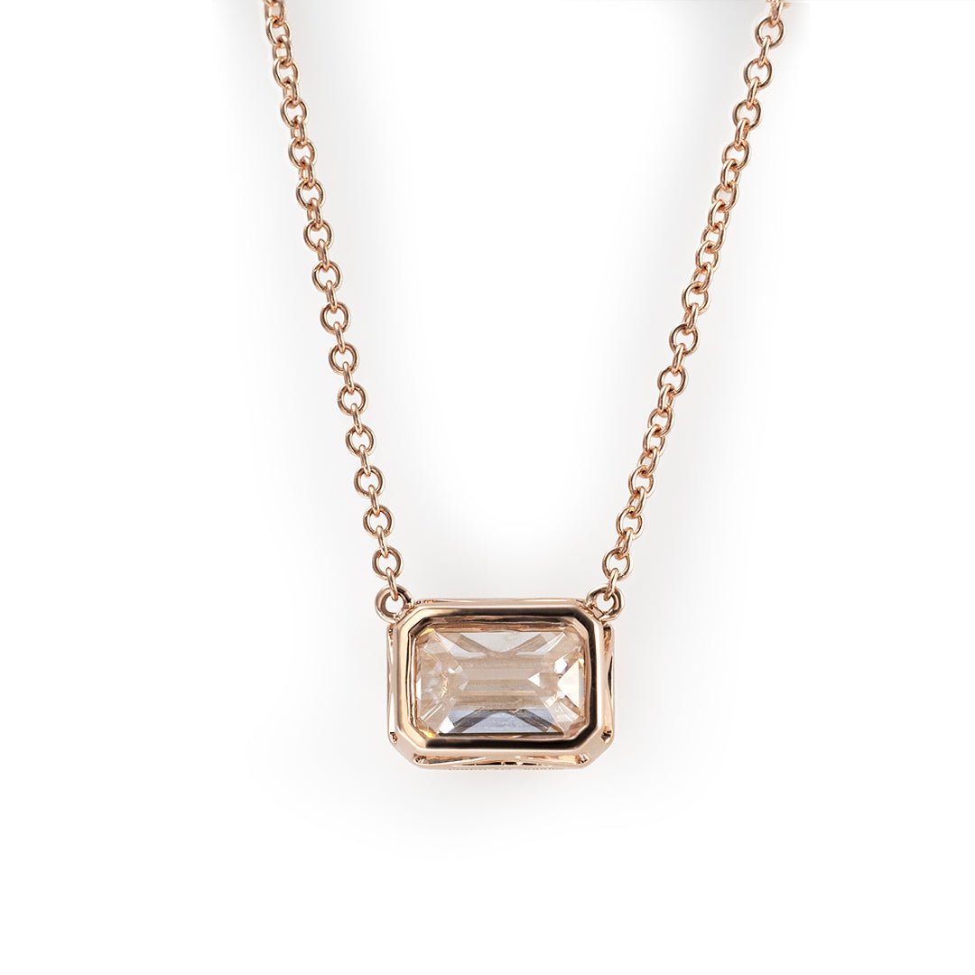 East-west 2 Ct Emerald Cut Lab Diamond Bezel Pendant Necklace - LGG Jewelry