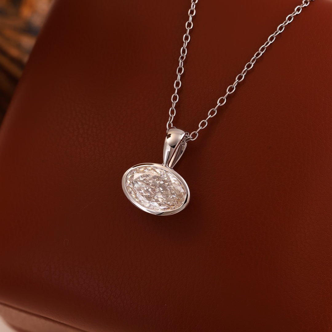 East-west 2 Ct Oval Cut Lab Diamond Bezel Pendant Necklace - LGG Jewelry