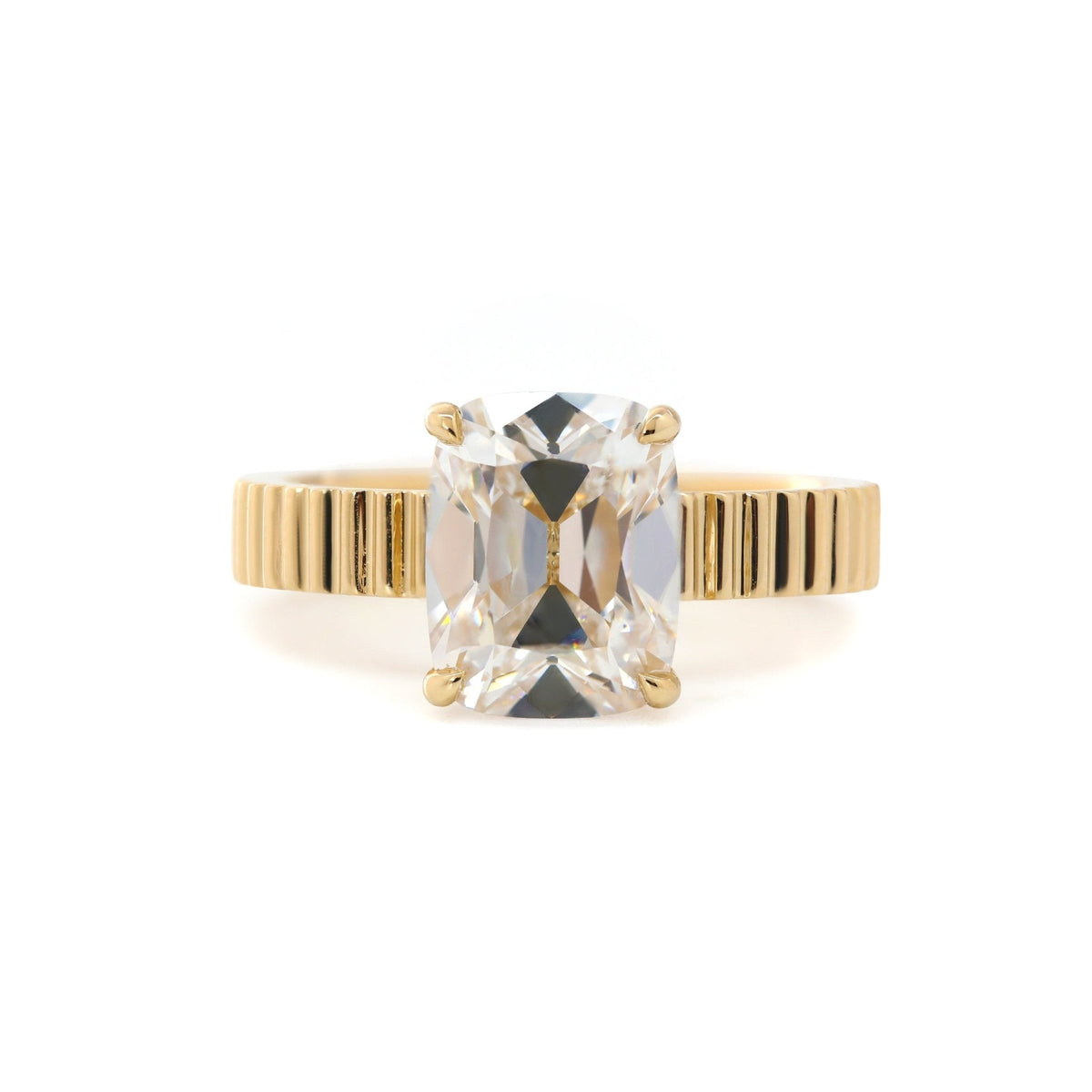 Elongated Old Mine - Cut Lab Diamond Ring with Four - Claw Basket Setting and Round Lab Diamond Hidden Halo - FIORESE JEWELRY