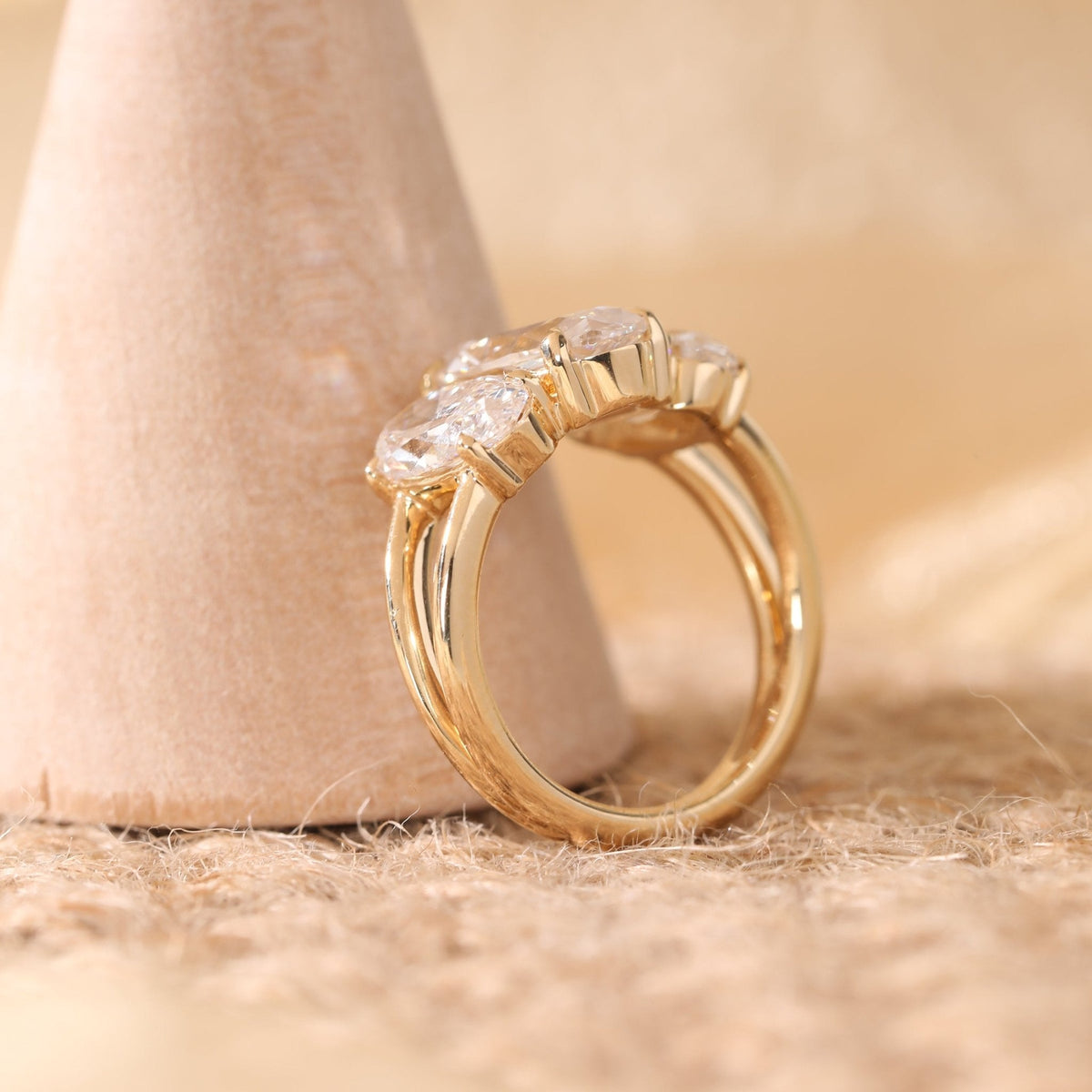 Elongated Oval Old Mine - Cut Lab Diamond Victorian - Style Three - Stone Ring with Split Band - FIORESE JEWELRY