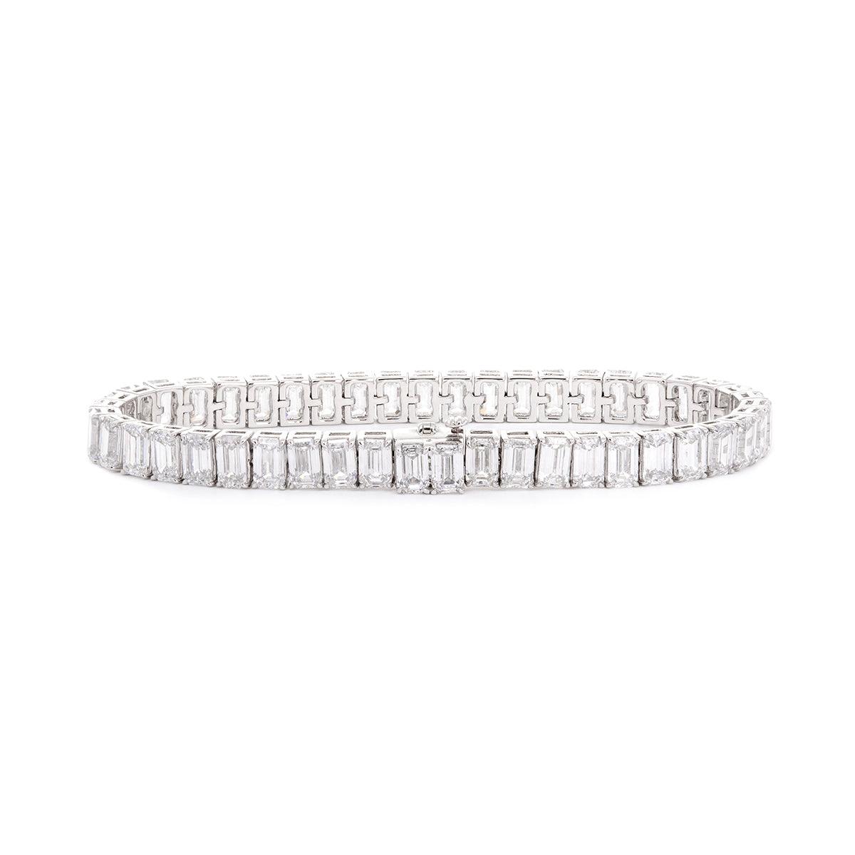 Emerald Cut Lab Diamond 4 - Prong Basket Tennis Bracelet with Box Clasp - FIORESE JEWELRY