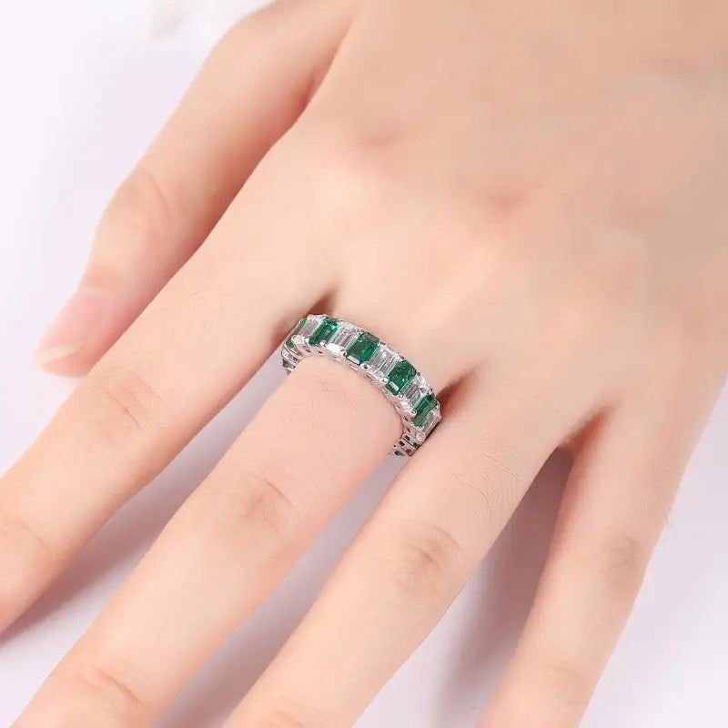 Emerald Cut Lab Emerald Alternating Eternity Band - LGG Jewelry