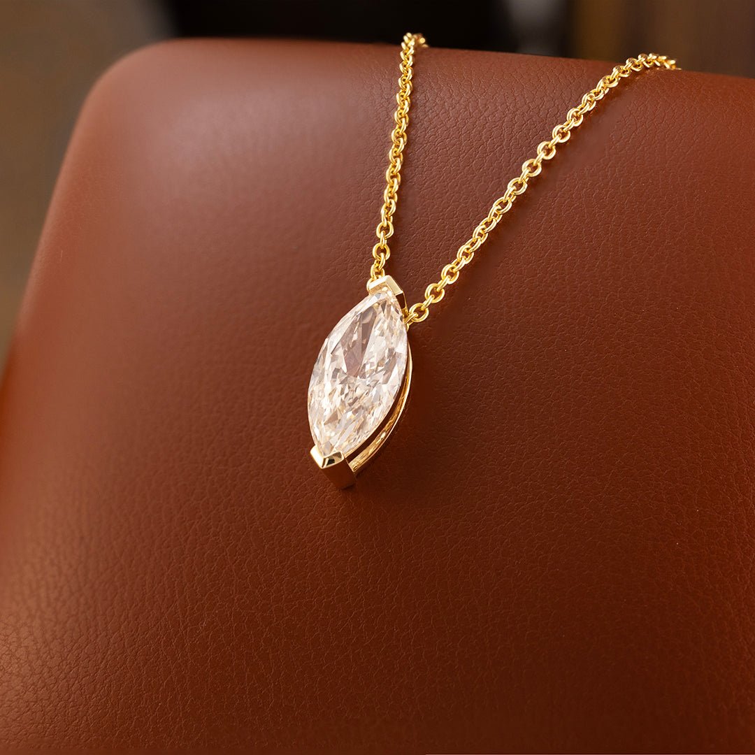 North-south Marquise Cut Lab Diamond Two V-Prongs Pendant Necklace - LGG Jewelry