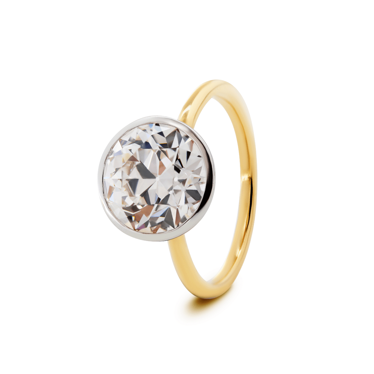 Old European Cut Lab Diamond Bezel Bridal Ring Set — Engagement Ring with Double - Row Pavé Half Eternity Wedding Band - FIORESE JEWELRY