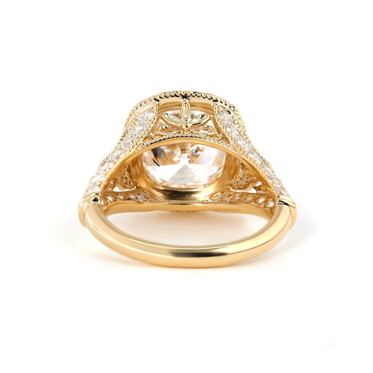 Old Mine-Cut Lab Diamond Antique-Inspired Ring with Pavé Diamond Accents - FIORESE JEWELRY
