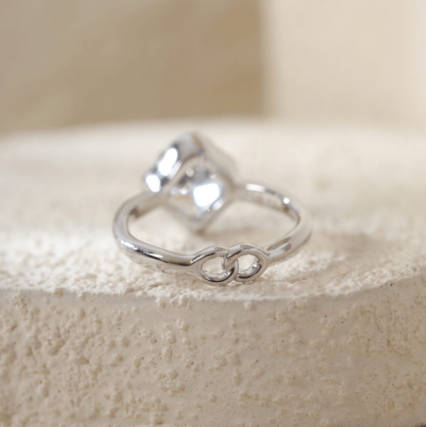 Old Mine-Cut Lab Diamond Ring with Buckle-Inspired Shank Design - FIORESE JEWELRY