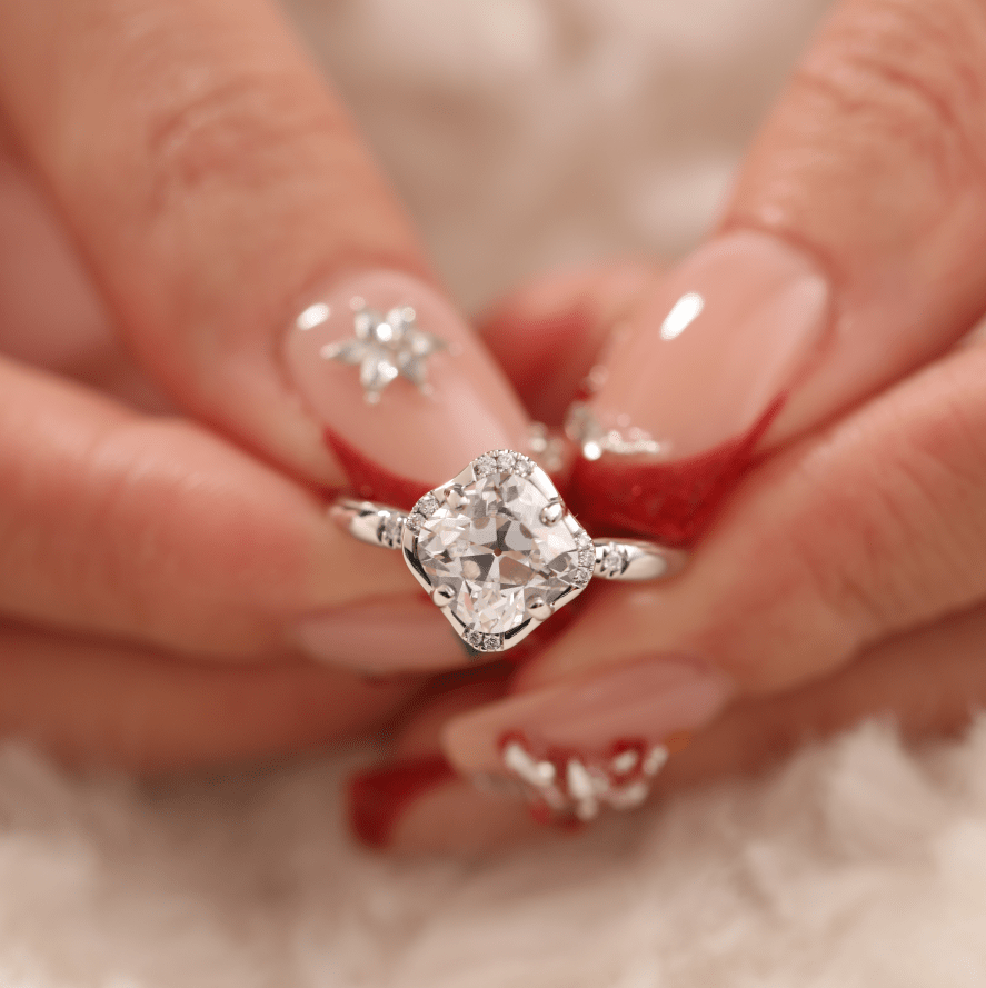 Old Mine-Cut Lab Diamond Ring with Buckle-Inspired Shank Design - FIORESE JEWELRY