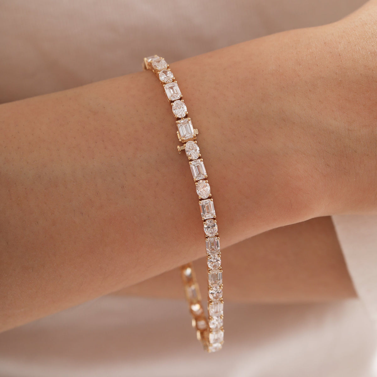Oval- and Emerald-Cut Lab Diamond East-West Tennis Bracelet - FIORESE JEWELRY