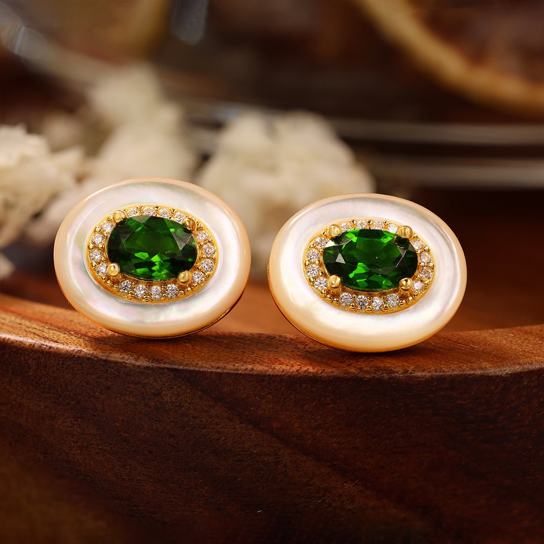 Oval Diopside & Nacre Statement Stud Earrings - LGG Jewelry