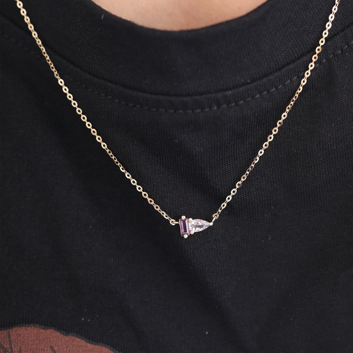 Pear-Cut Alexandrite & Baguette-Cut Natural Amethyst Toi et Moi Pendant Necklace - FIORESE JEWELRY