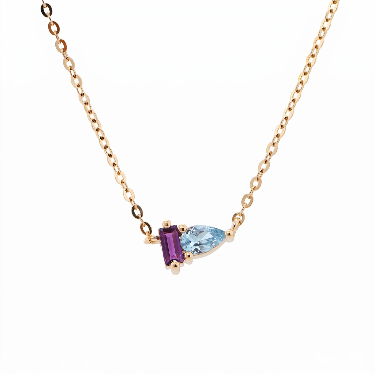 Pear-Cut Alexandrite & Baguette-Cut Natural Amethyst Toi et Moi Pendant Necklace - FIORESE JEWELRY