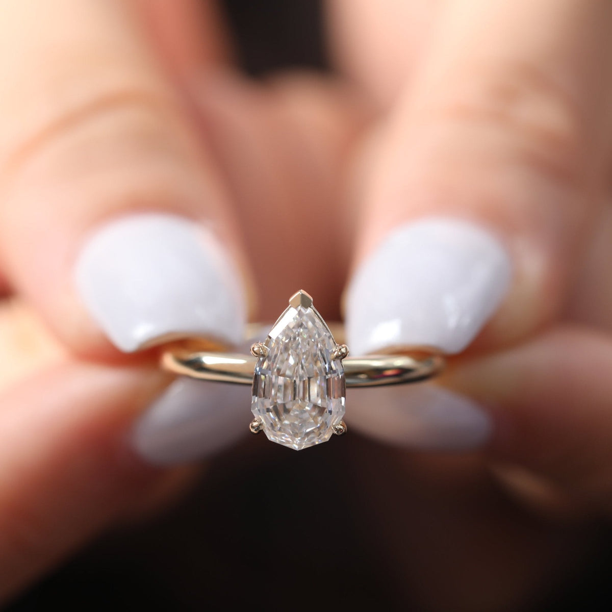 Pear - Cut Lab Diamond Solitaire Ring with 5 - Prong Martini Setting - FIORESE JEWELRY