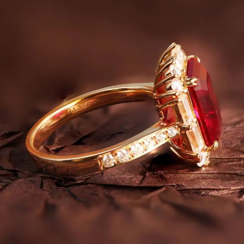 Pigeon Blood 3 Ct Emerald Cut Lab Ruby Engagement Pave Ring - LGG Jewelry