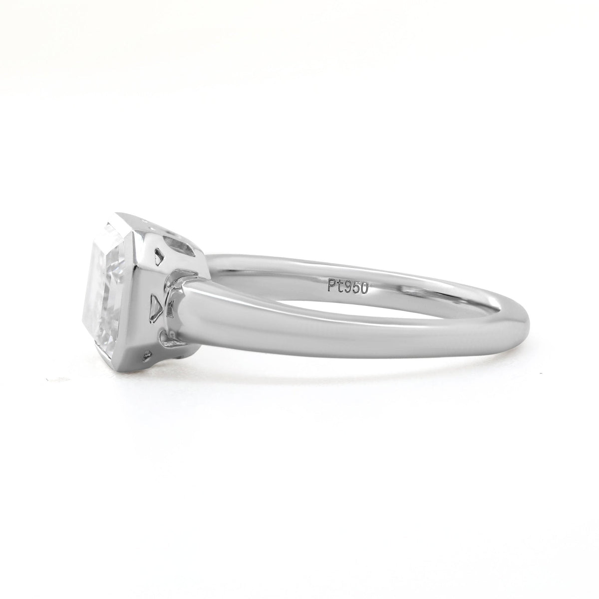 Platinum 3ct Antique Emerald Cut Lab Diamond Bezel Basket Solitaire Ring - FIORESE JEWELRY