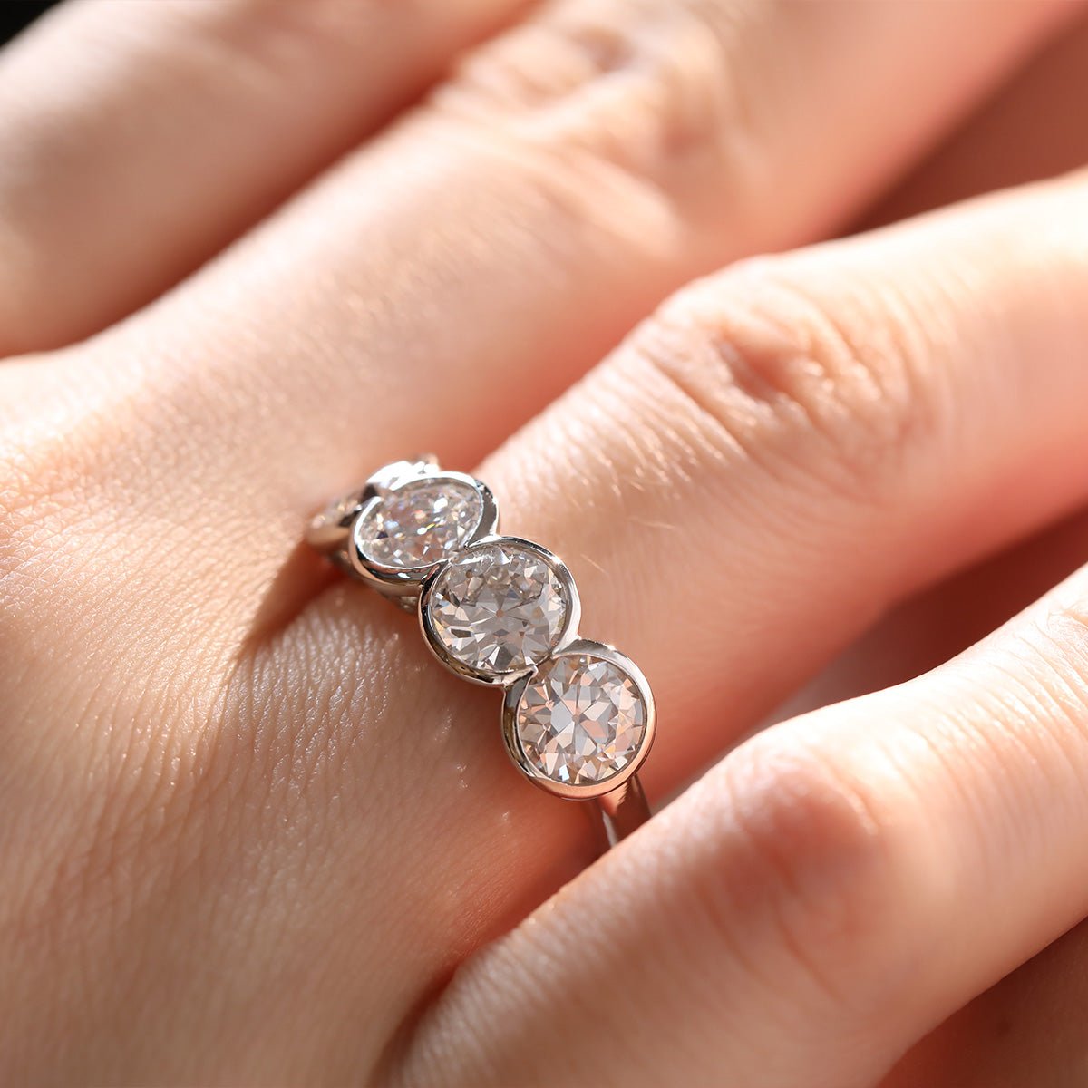 Platinum 4 ct tw Old European Cut Lab Diamond 4 - stone Bezel Ring - FIORESE JEWELRY