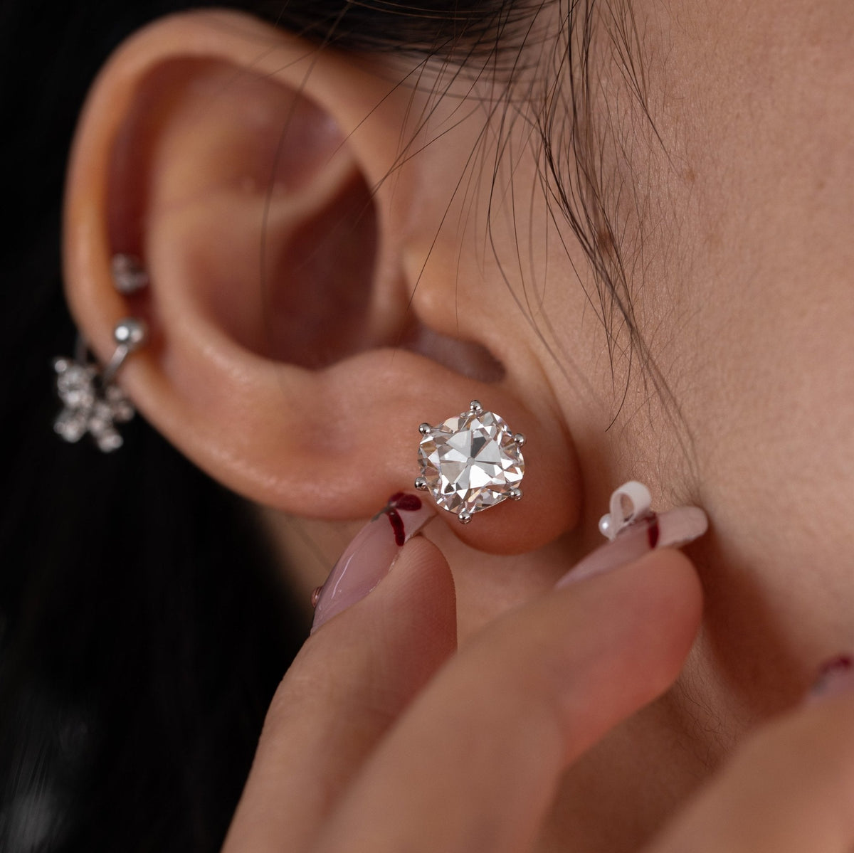 Platinum 6 ct tw Old Mine Cut Lab Diamond 6 Round Prongs Basket Stud Earrings - FIORESE JEWELRY
