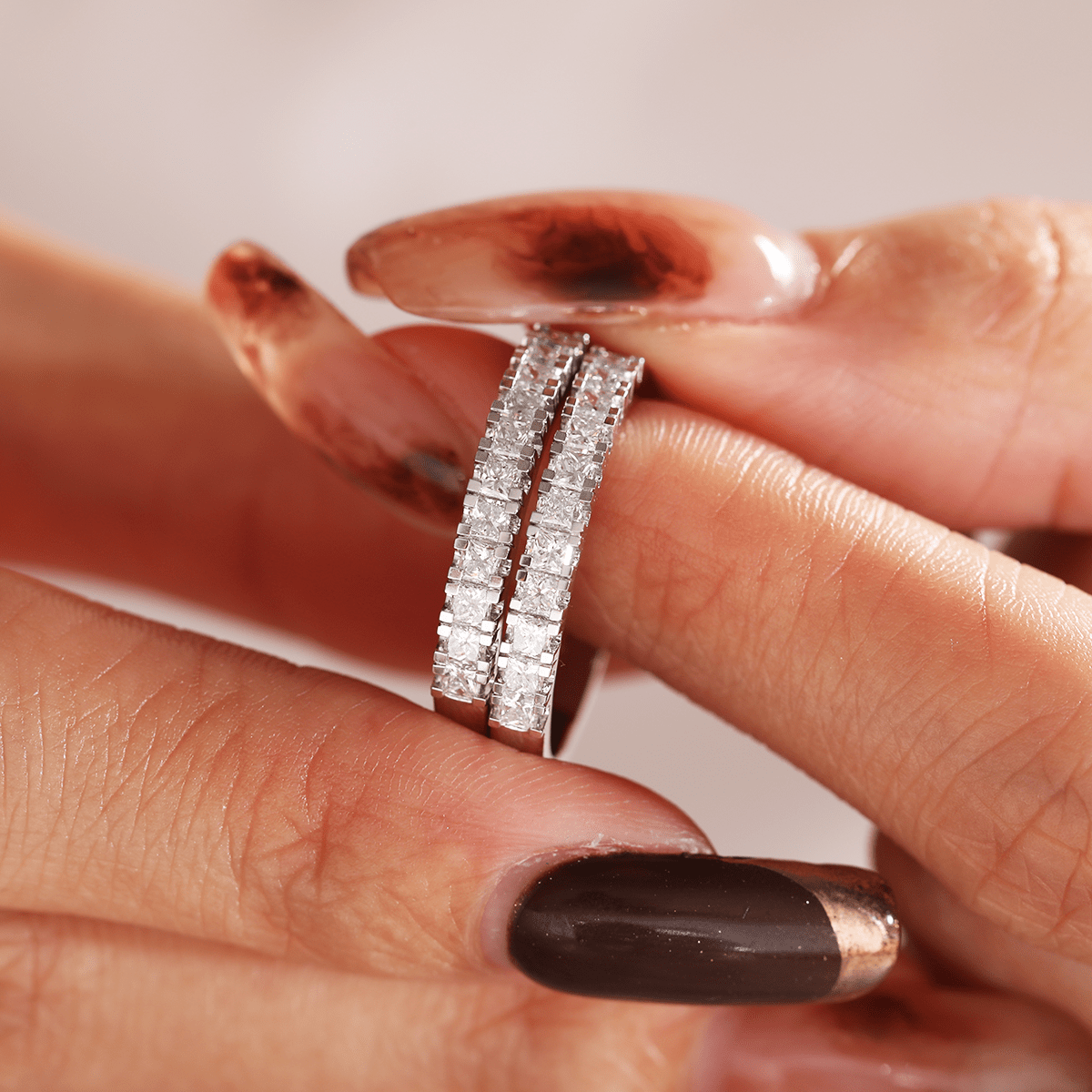 Platinum Princess Cut Lab Diamond 11 Stone Half Eternity Ring - FIORESE JEWELRY