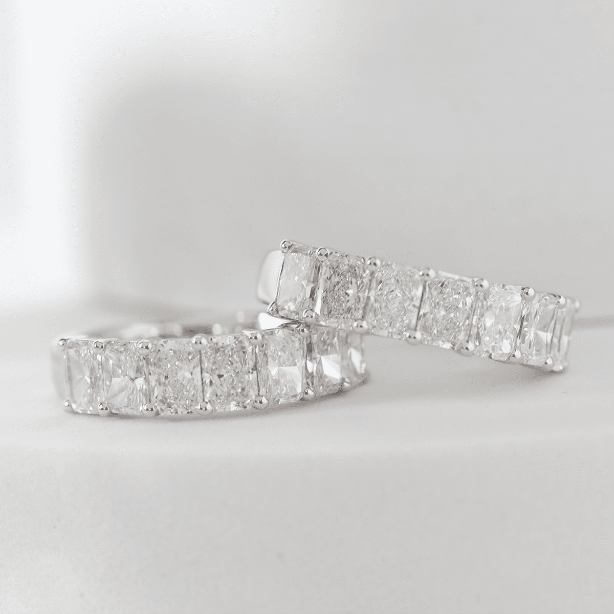 Platinum Radiant Cut Lab Diamond 7 Stone Half Eternity Ring - FIORESE JEWELRY
