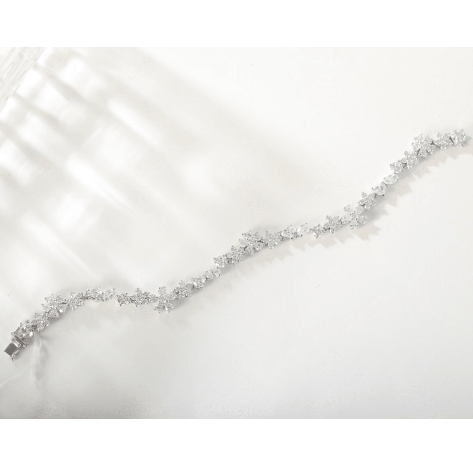 Ready to Ship Fancy - Shape Lab Diamond Bracelet with Floral Cluster Motifs and Wavy Design - FIORESE JEWELRY
