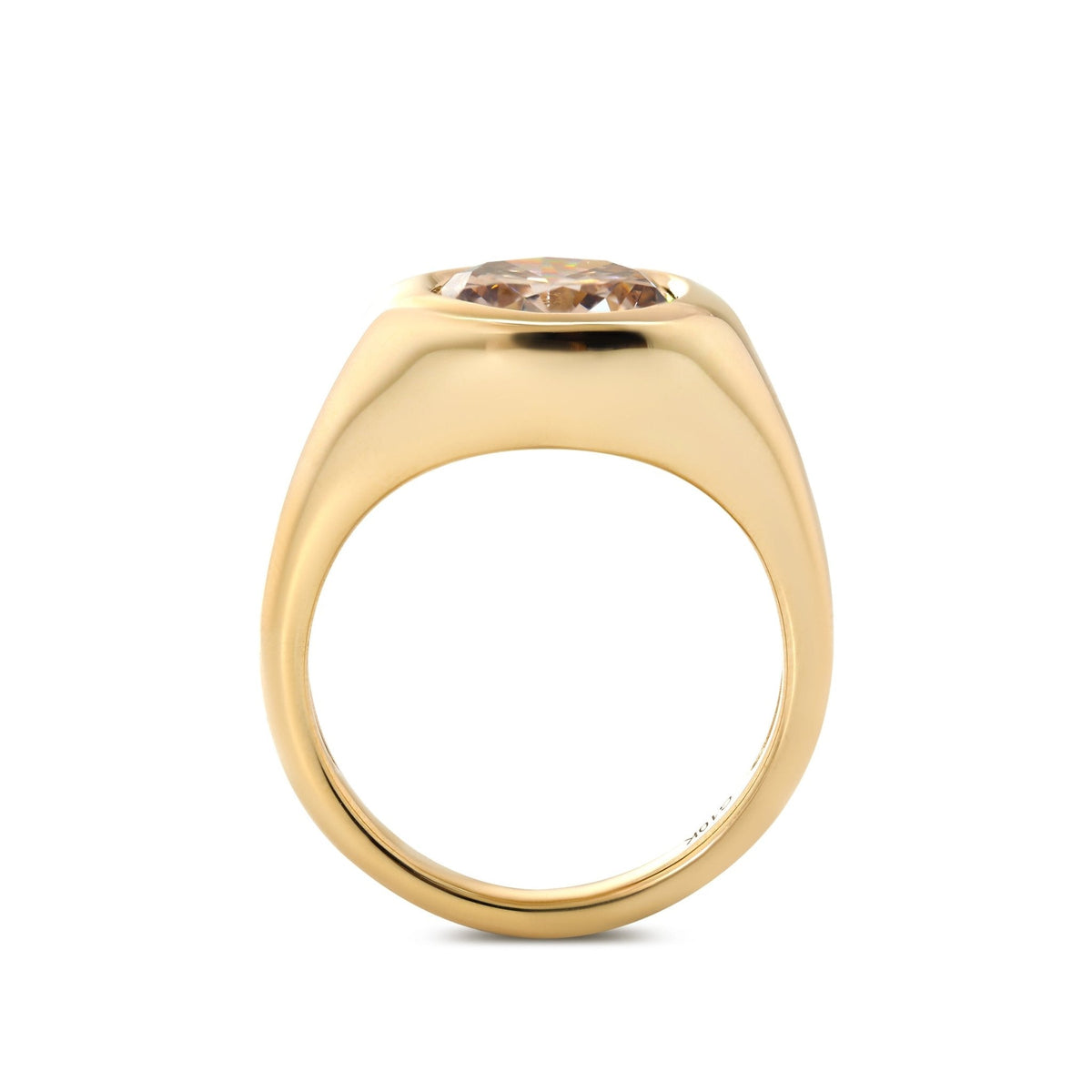 Round Brown Lab Diamond Solitaire Ring Inspired by Pantone 2025 "Mocha Mousse", with Bezel Setting and Tapered Band - FIORESE JEWELRY