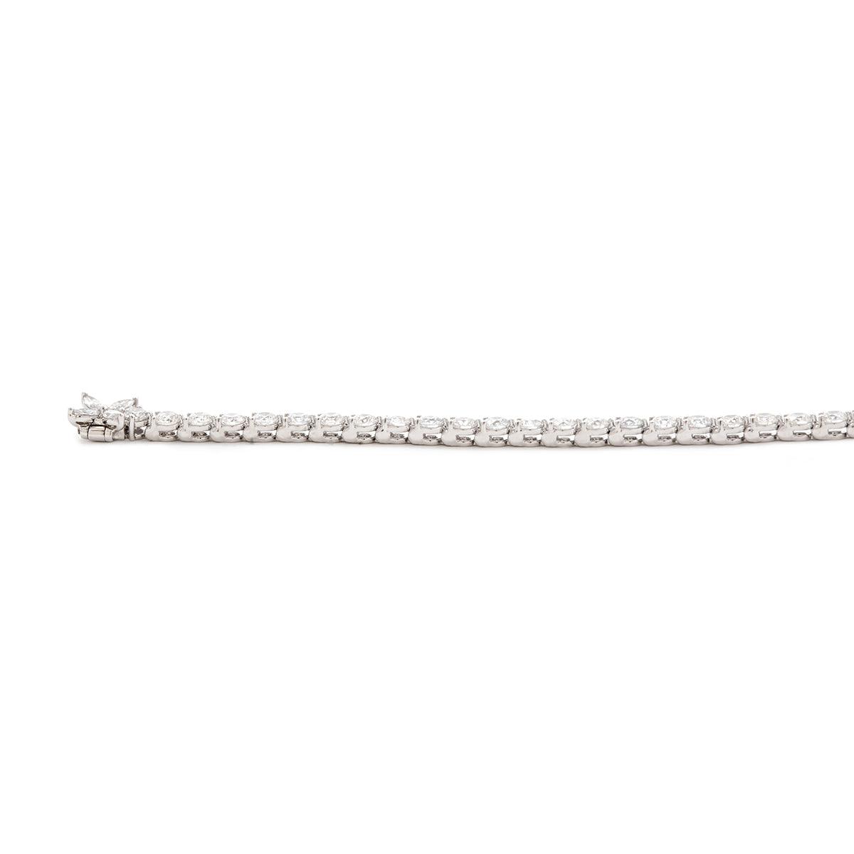 Round Cut Lab Diamond Three - Prong Basket Tennis Bracelet with Floral Marquise Diamond Box Clasp - FIORESE JEWELRY