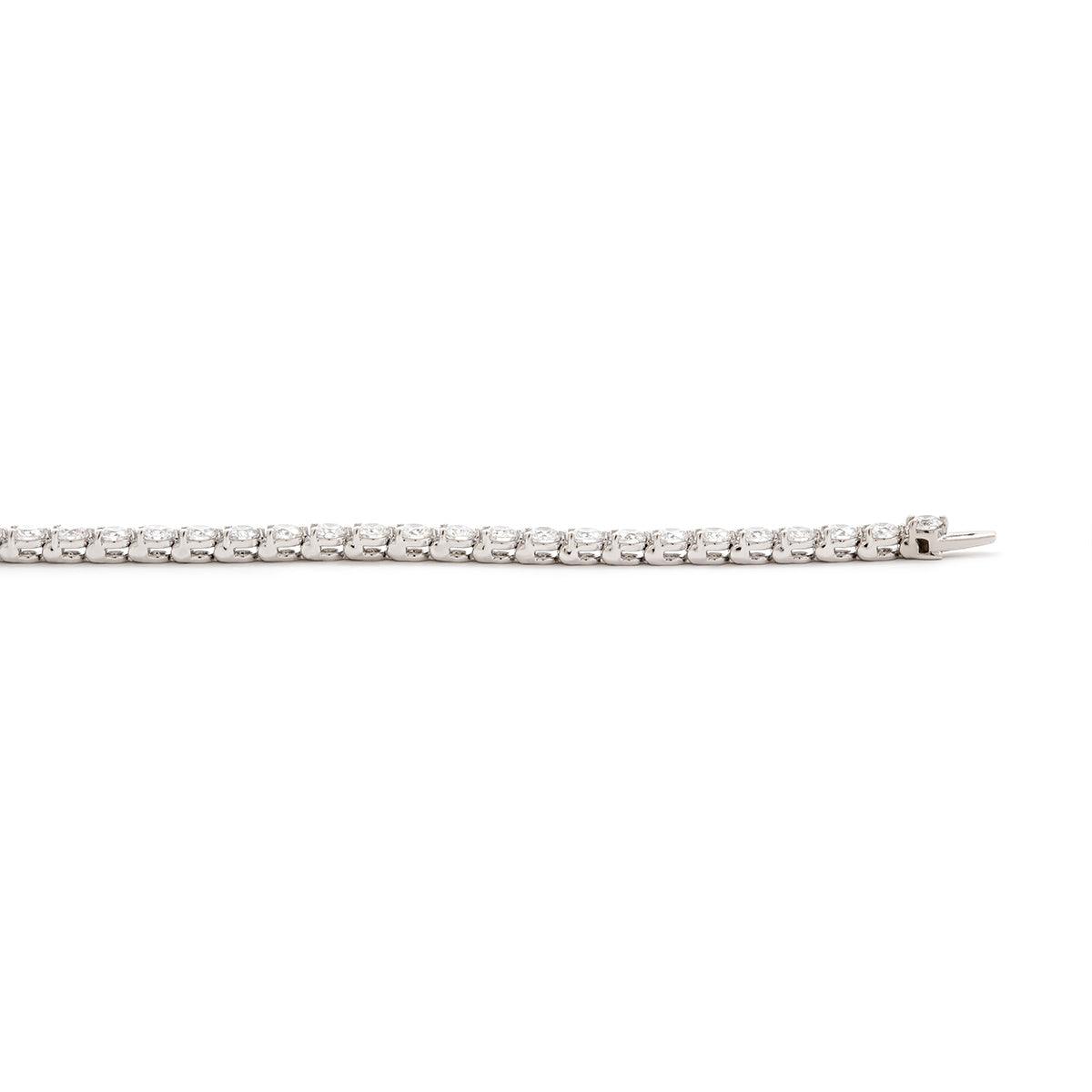 Round Cut Lab Diamond Three - Prong Basket Tennis Bracelet with Floral Marquise Diamond Box Clasp - FIORESE JEWELRY