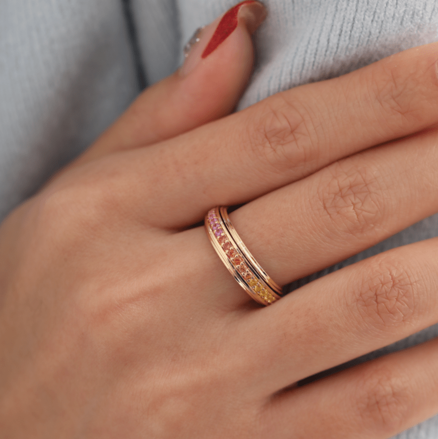 Round-Cut Rainbow Sapphire Eternity Fidget Ring - FIORESE JEWELRY