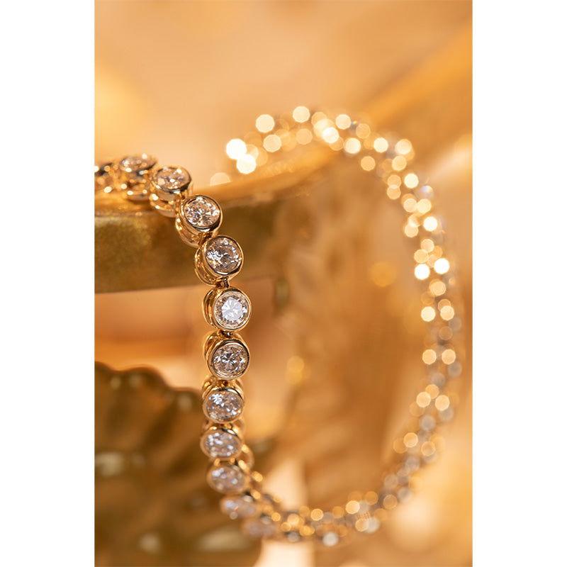 Round Lab Diamond Bezel - Set Basket Tennis Bracelet with Box Clasp - FIORESE JEWELRY