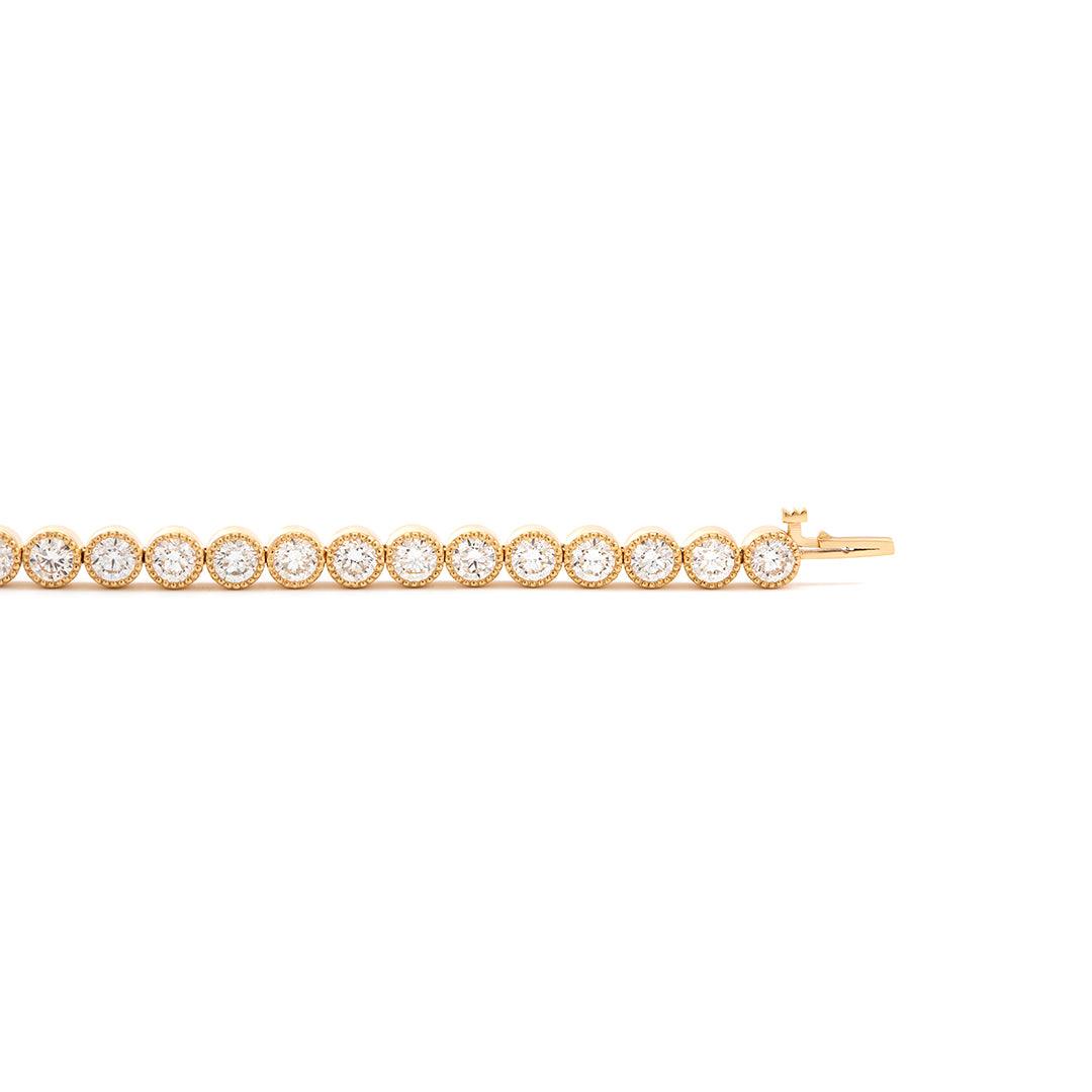 Round Lab Diamond Millegrain Bezel - Set Tennis Bracelet with Box Clasp - FIORESE JEWELRY