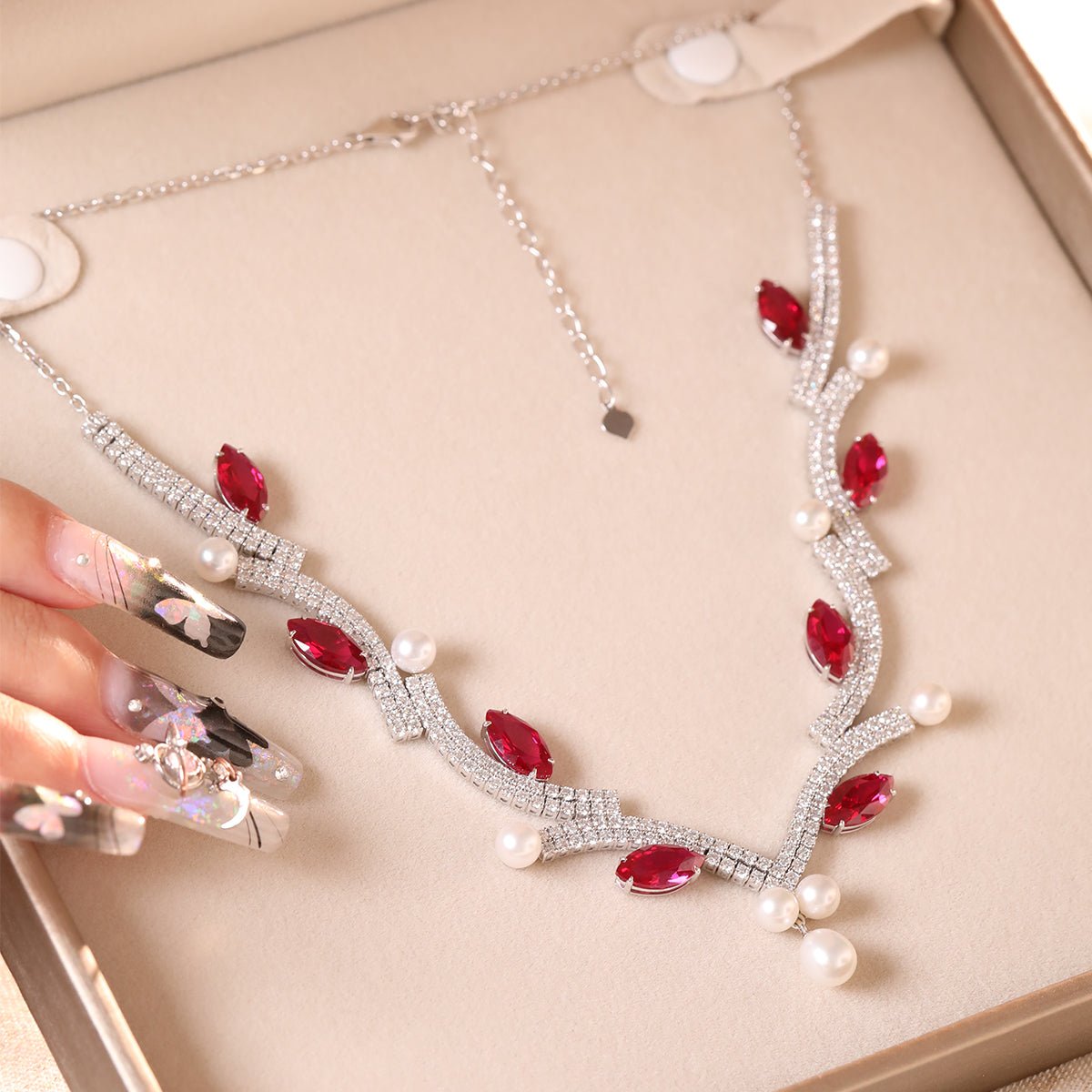 Symphony of Rubies & Pearls High Jewelry Necklace - FIORESE JEWELRY