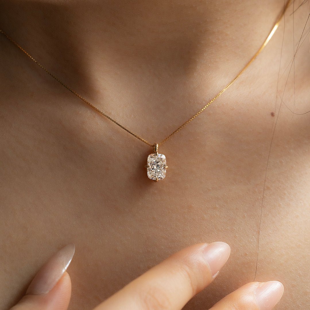 Timeless 2 Ct Elongated Cushion Cut Lab Diamond Four Prongs Pendant Necklace - LGG Jewelry