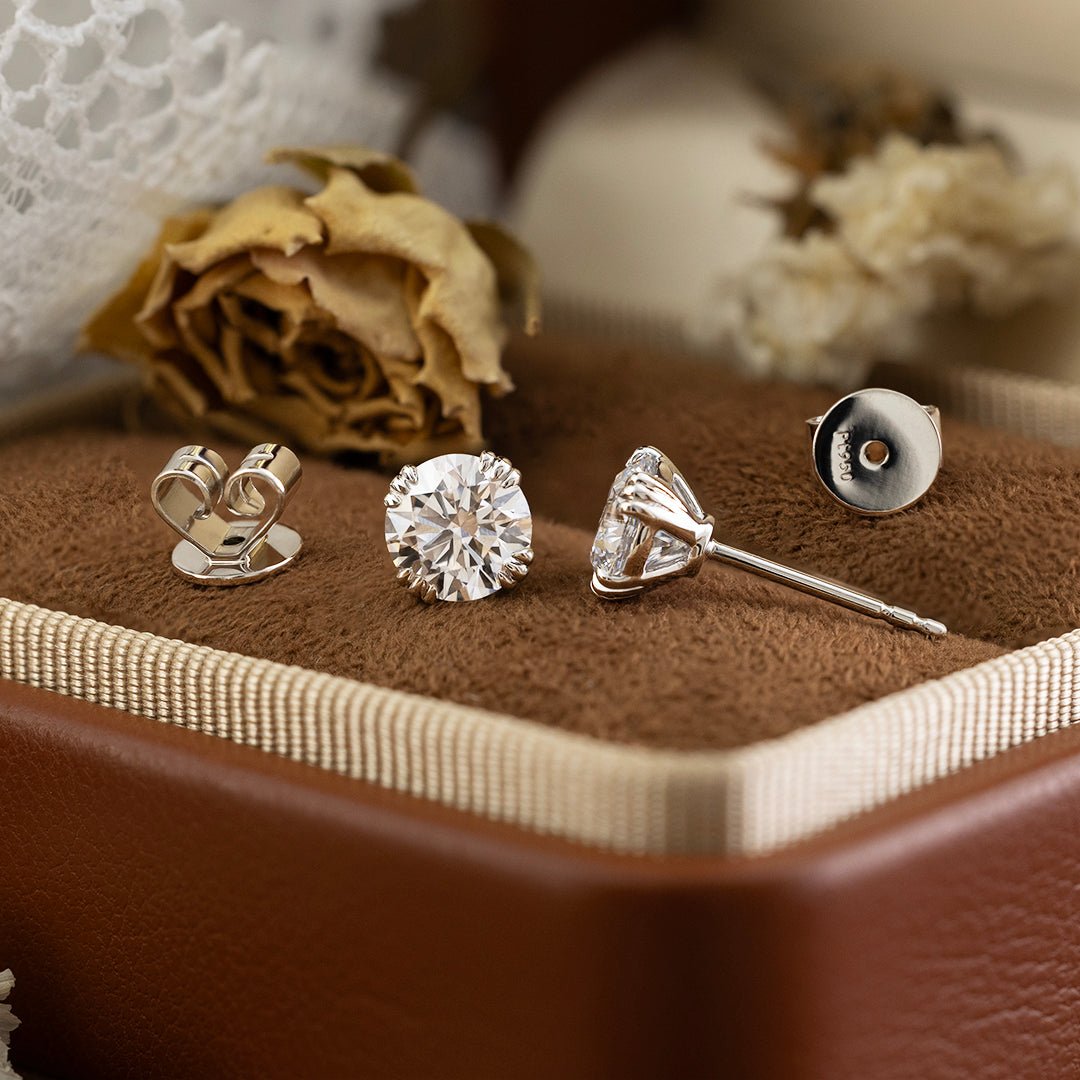Triple-Prongs Classic Round Lab Diamond Ear Studs - LGG Jewelry