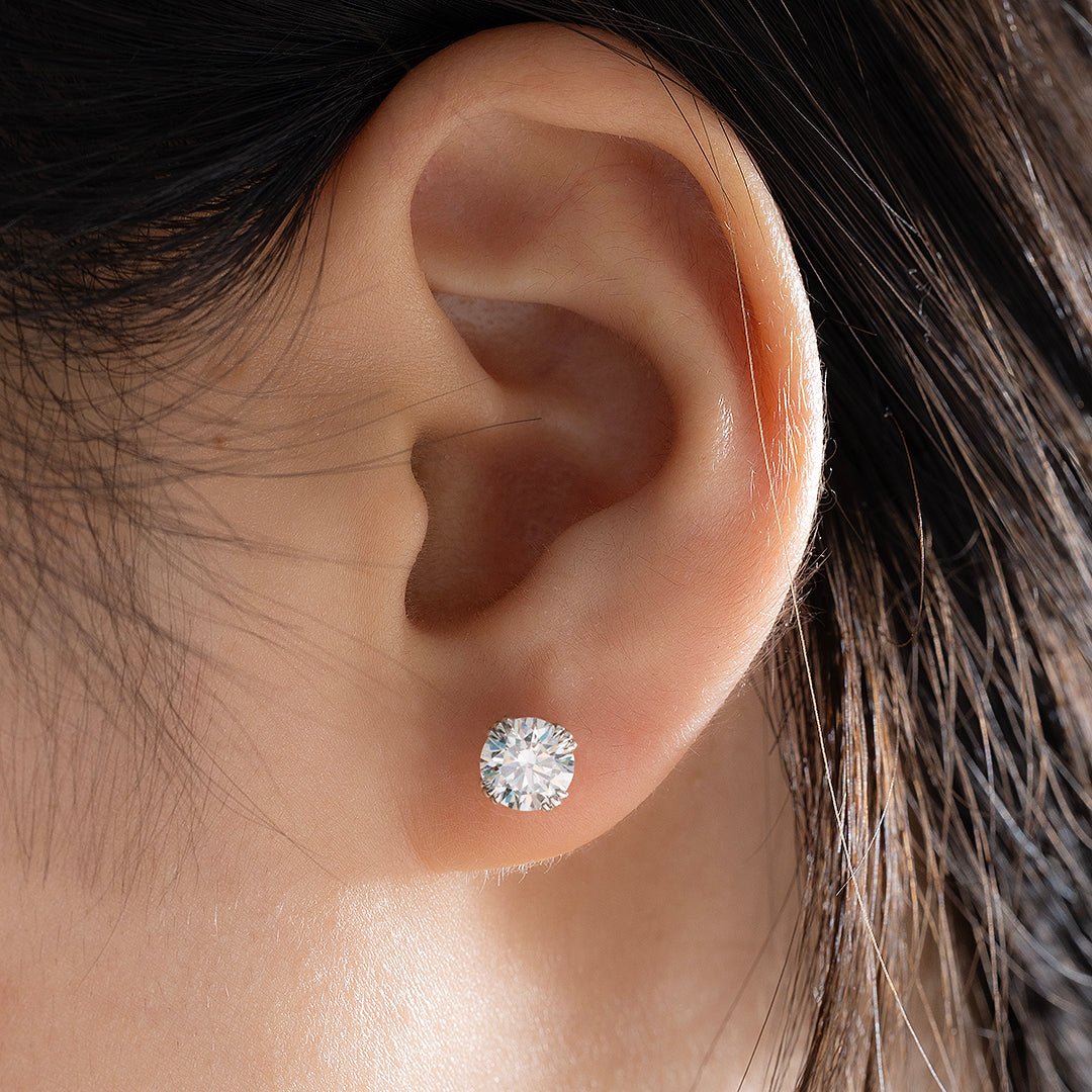 Triple-Prongs Classic Round Lab Diamond Ear Studs - LGG Jewelry