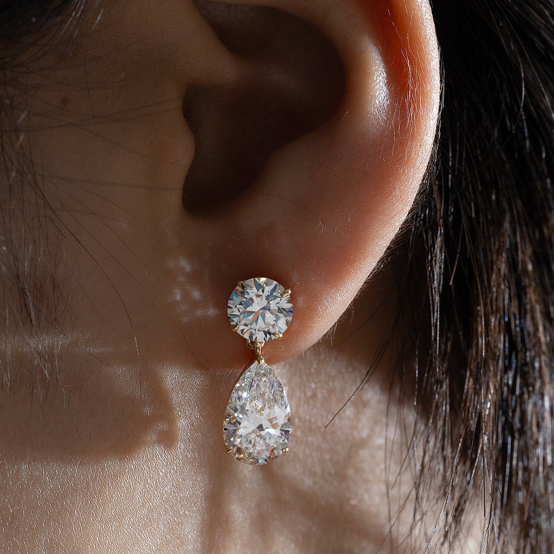 1 Ct Round cut & 2 Ct Pear cut Lab Diamond Drop Earrings - LGG Jewelry