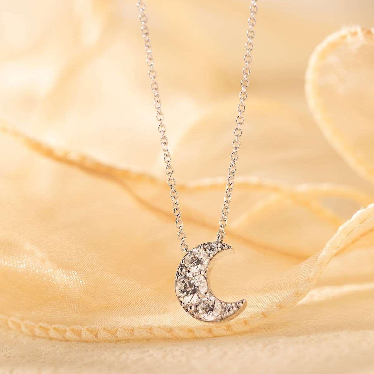 14K Gold Round Brilliant Cut Lab Diamond Five - Stone Moon Pendant Necklace – Bezel Set Diamond Necklace for Men & Women - FIORESE JEWELRY