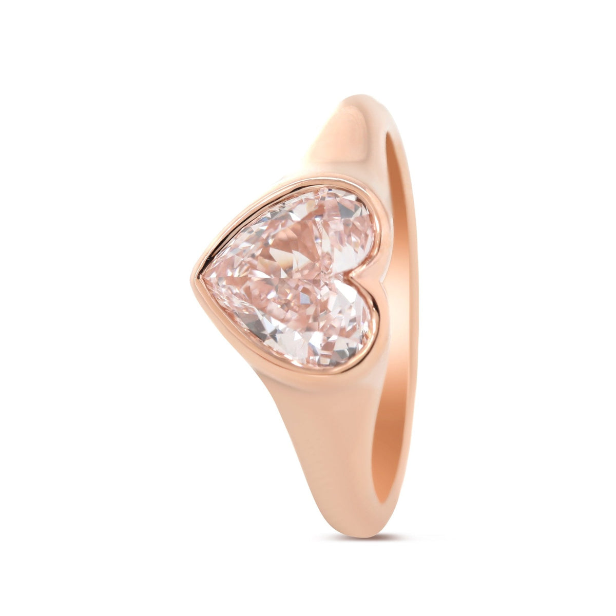 14K Rose Gold 1ct Heart Cut Pink Lab Diamond Bezel Solitaire Ring - FIORESE JEWELRY