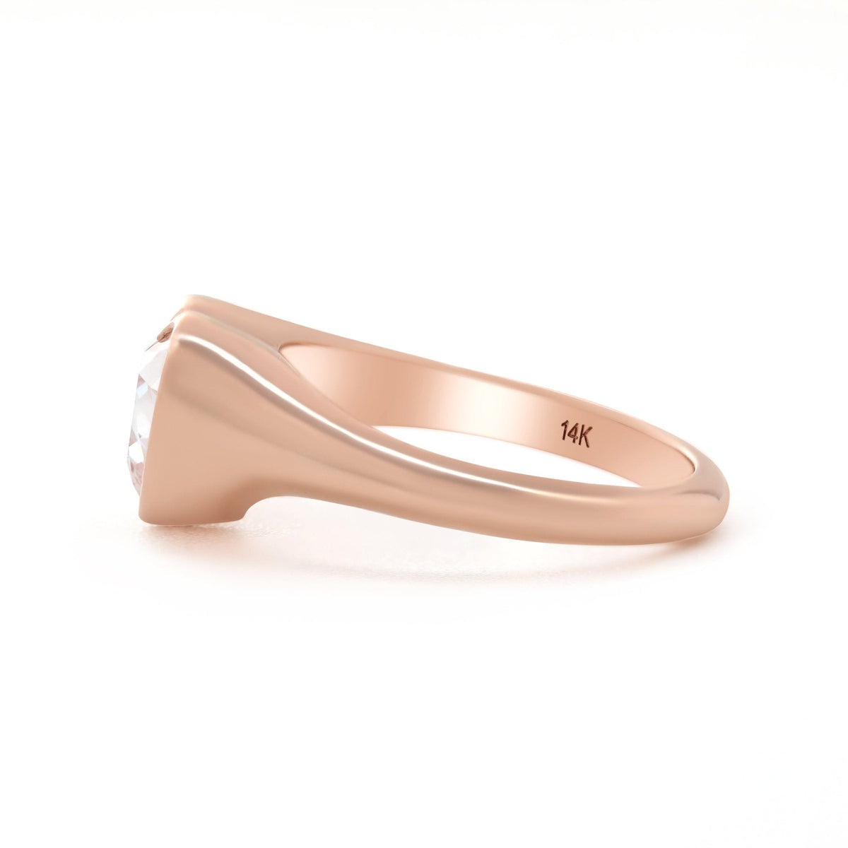 14K Rose Gold 1ct Heart Cut Pink Lab Diamond Bezel Solitaire Ring - FIORESE JEWELRY