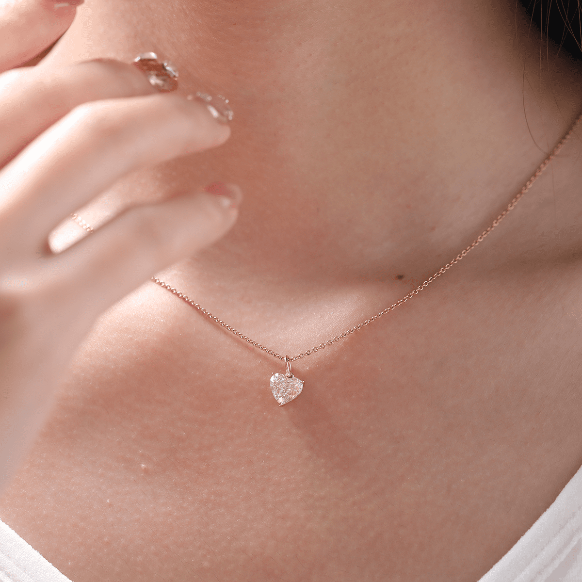 14K Rose Gold 1ct Heart Shaped Pink Lab Diamond Pendant with Corss Chain - FIORESE JEWELRY