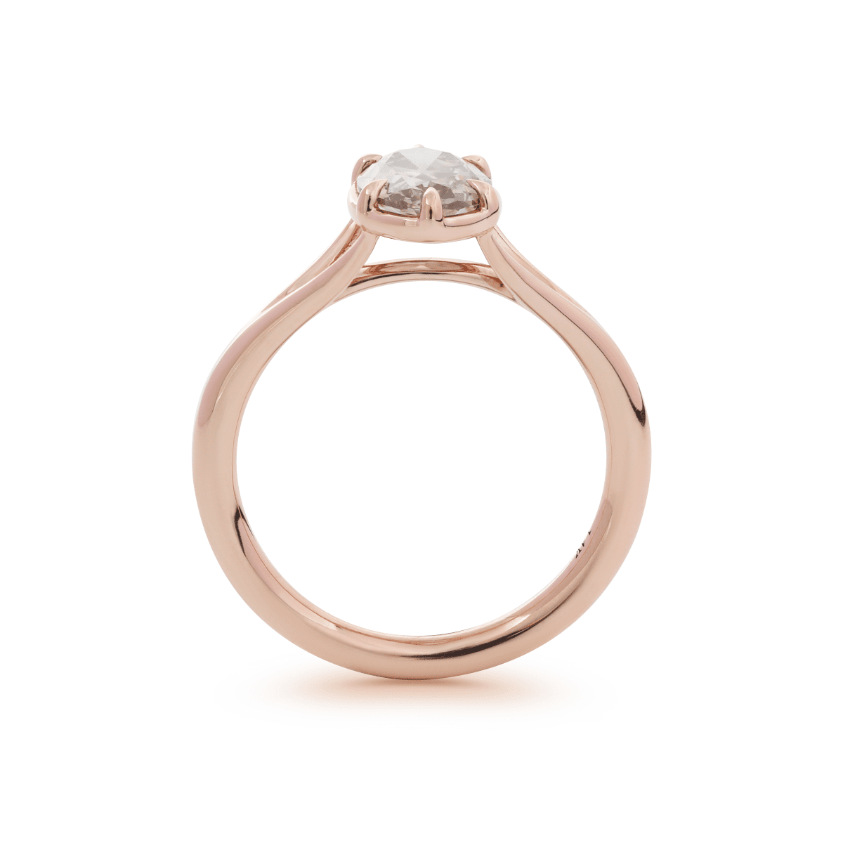 14K Rose Gold 1ct Oval Old Mine Cut Brown Lab Diamond 6 Claw Prong Cathedral Setting Solitaire Ring - FIORESE JEWELRY