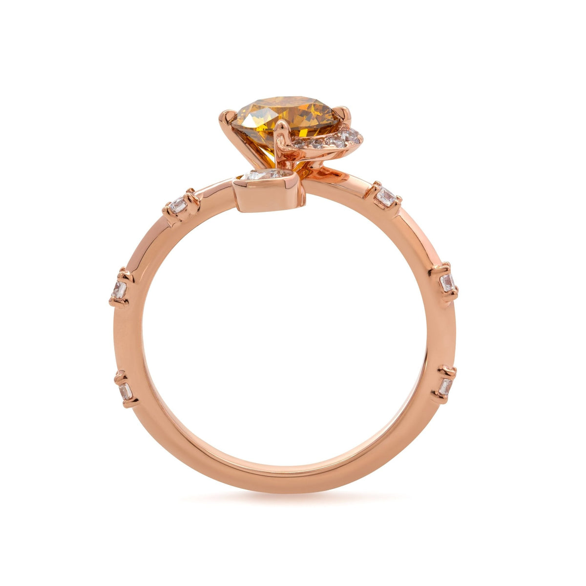 14K Rose Gold 1ct Yellow Round Lab Diamond Celestial - inspired Ring with Sun, New Moon, and Star Design - FIORESE JEWELRY