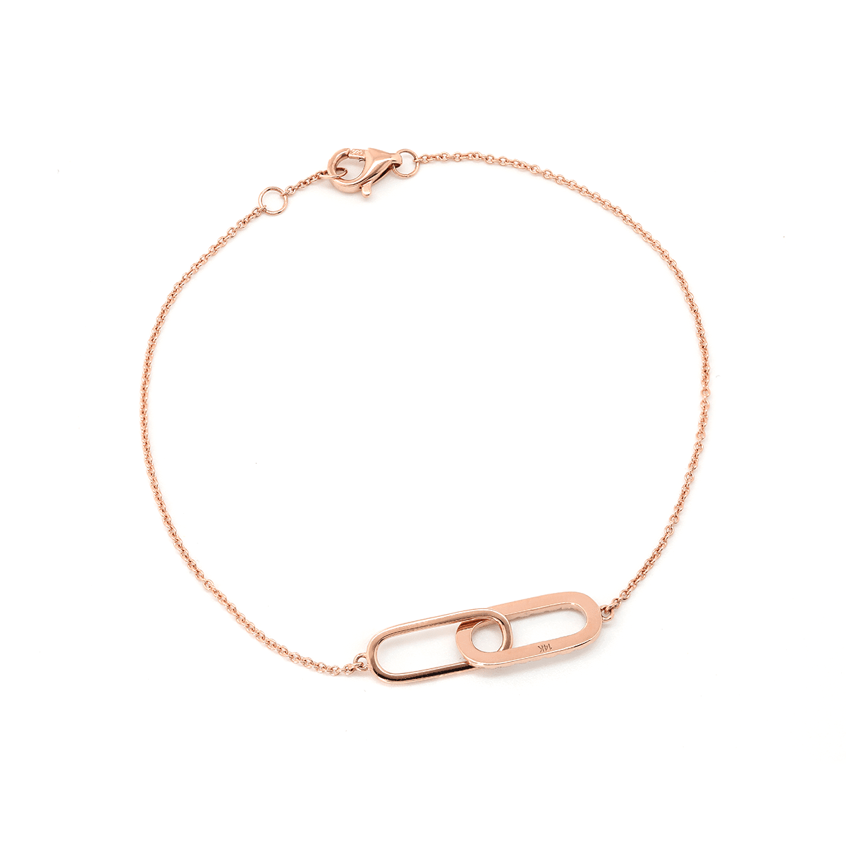14K Rose Gold Round Lab Diamond Toi et Moi Pendant Chain Bracelet - FIORESE JEWELRY