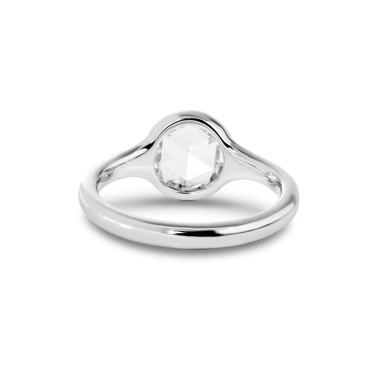 14K White Gold 1.5ct Rose Cut Lab Diamond Bezel Ring with Tapered Band - FIORESE JEWELRY
