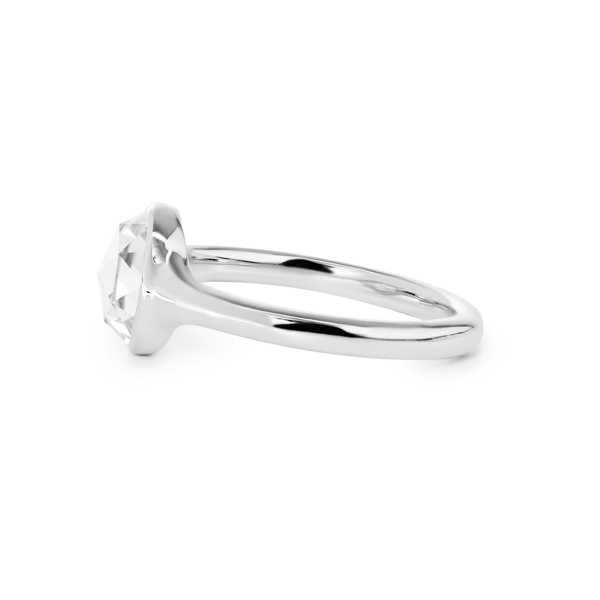 14K White Gold 1.5ct Rose Cut Lab Diamond Bezel Ring with Tapered Band - FIORESE JEWELRY