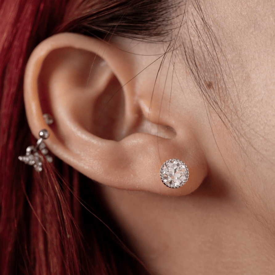 14K White Gold 2 ct tw Old European Cut Lab Diamond Millegrain Stud Earrings - FIORESE JEWELRY
