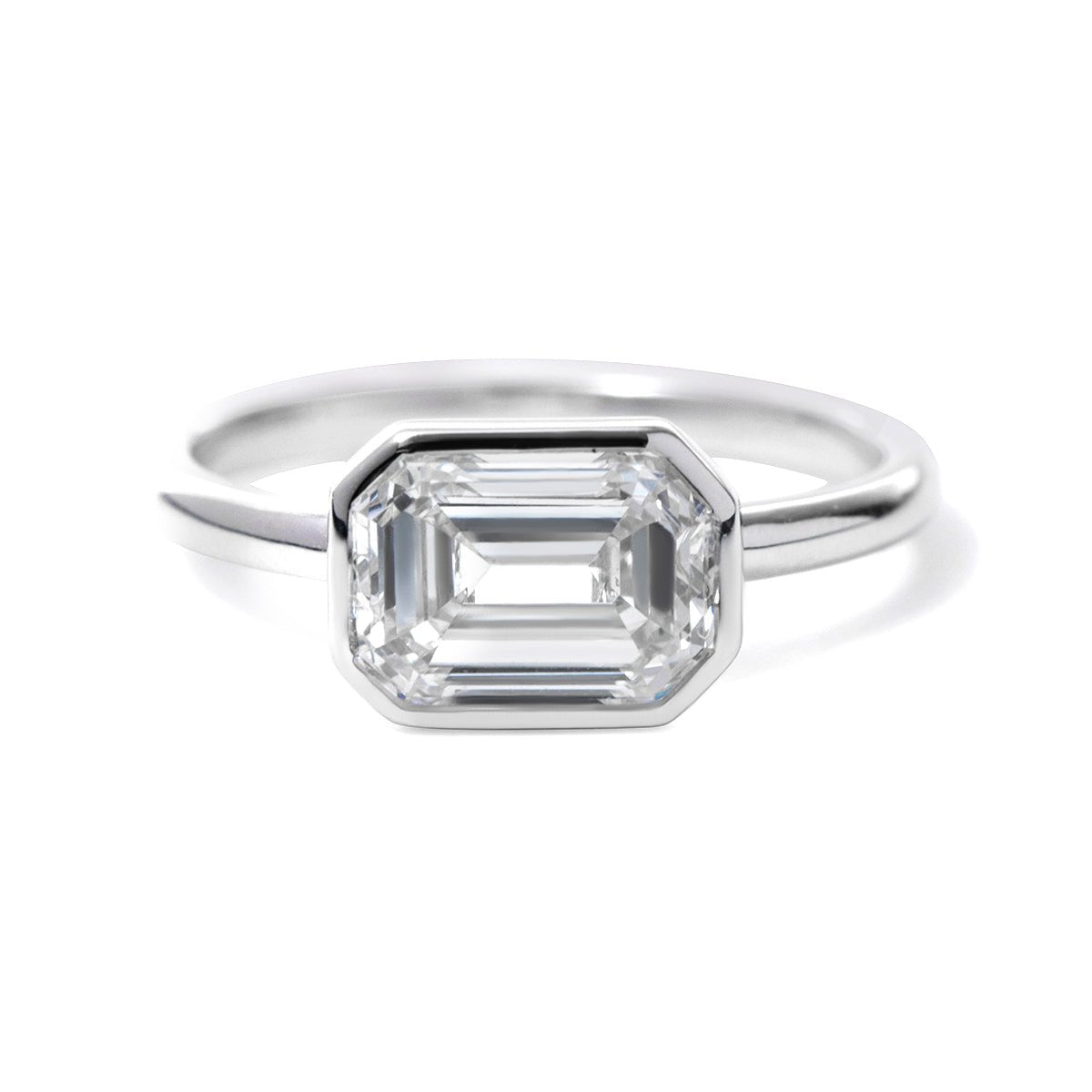 14K White Gold 2ct Emerald Cut Lab Diamond Bezel Solitaire Ring - FIORESE JEWELRY