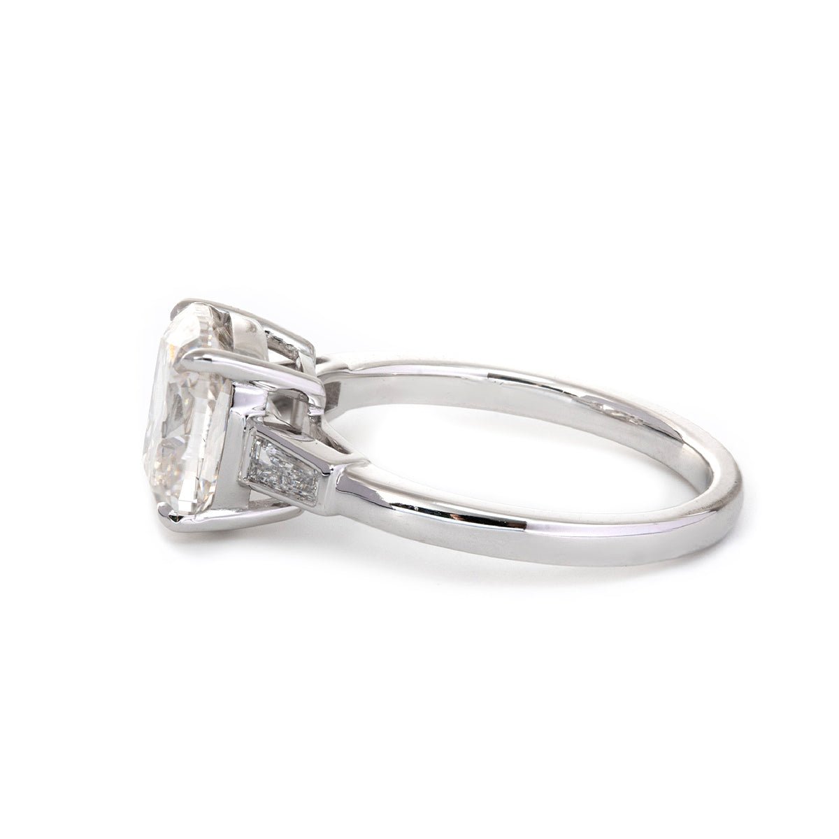 14K White Gold 3ct Old Mine Cut Diamond Tapered Three - Stone Ring - FIORESE JEWELRY