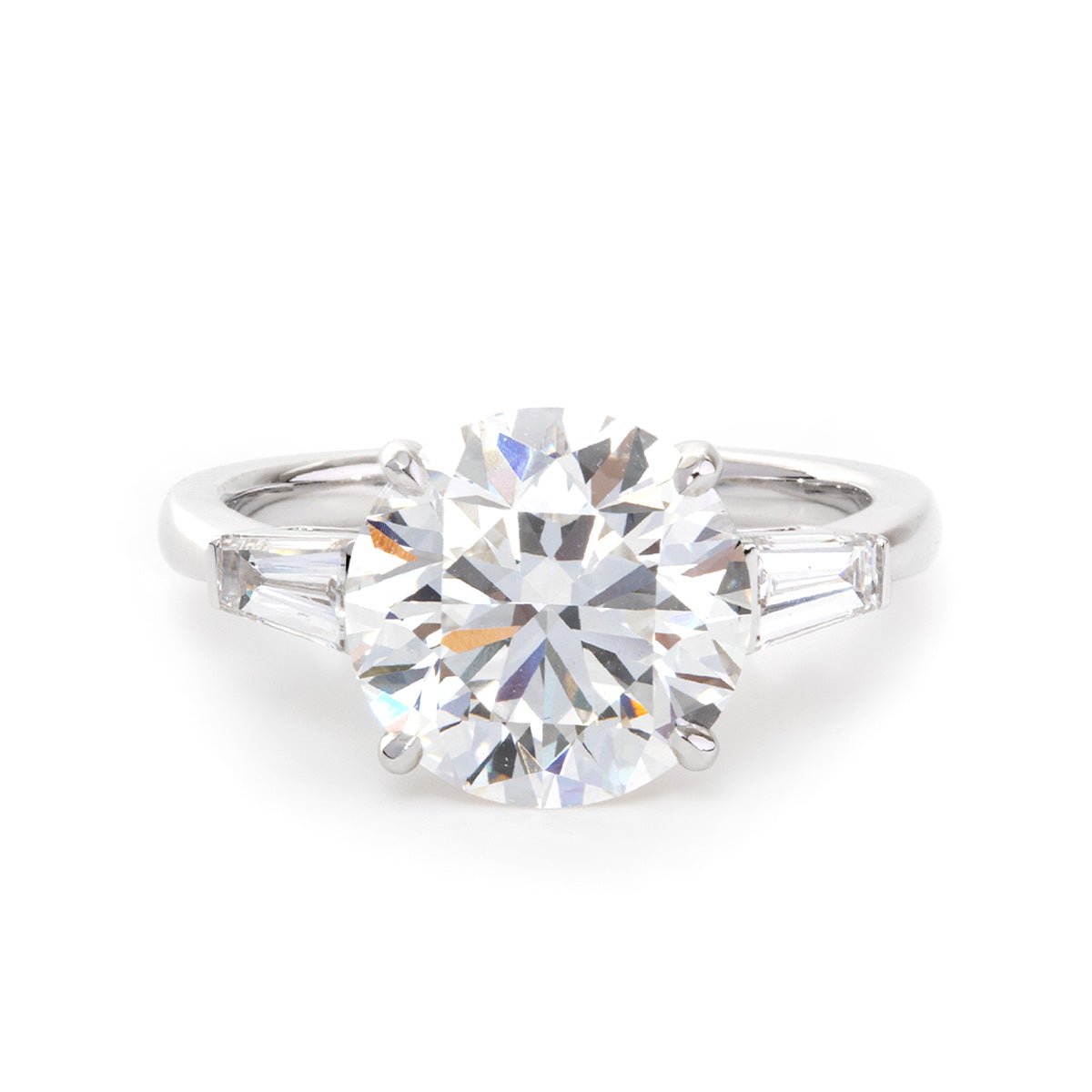 14K White Gold 4ct Round Cut Lab Diamond Tapered Three - stone Ring - FIORESE JEWELRY
