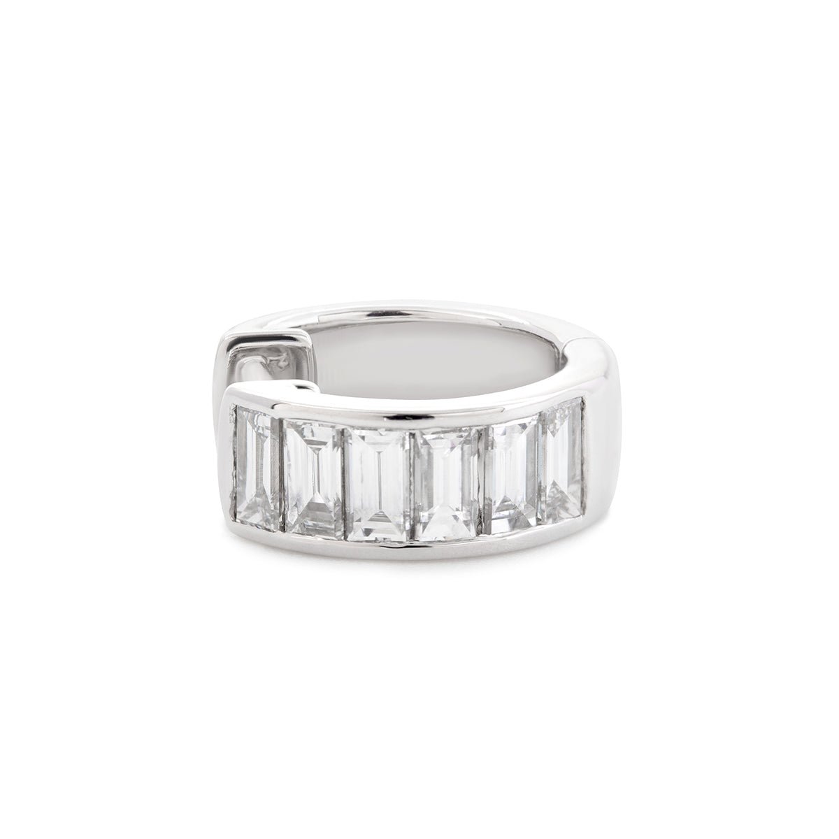 14K White Gold Baguette Cut Lab Diamond Channel Setting Huggie Earrings - FIORESE JEWELRY