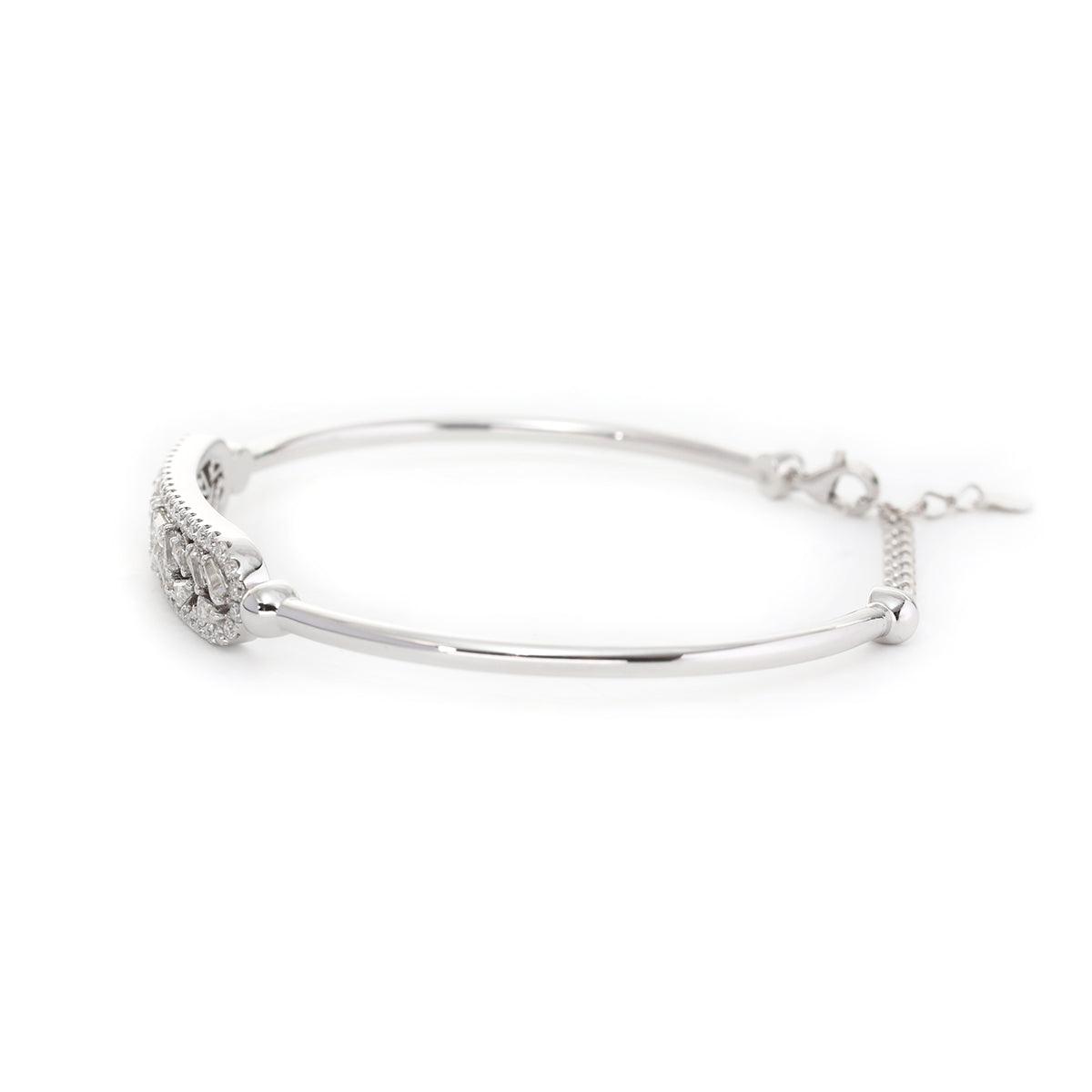 14K White Gold Cuff Bangle Bracelet with Tapered Baguette Cut and Round Cut Diamonds - FIORESE JEWELRY