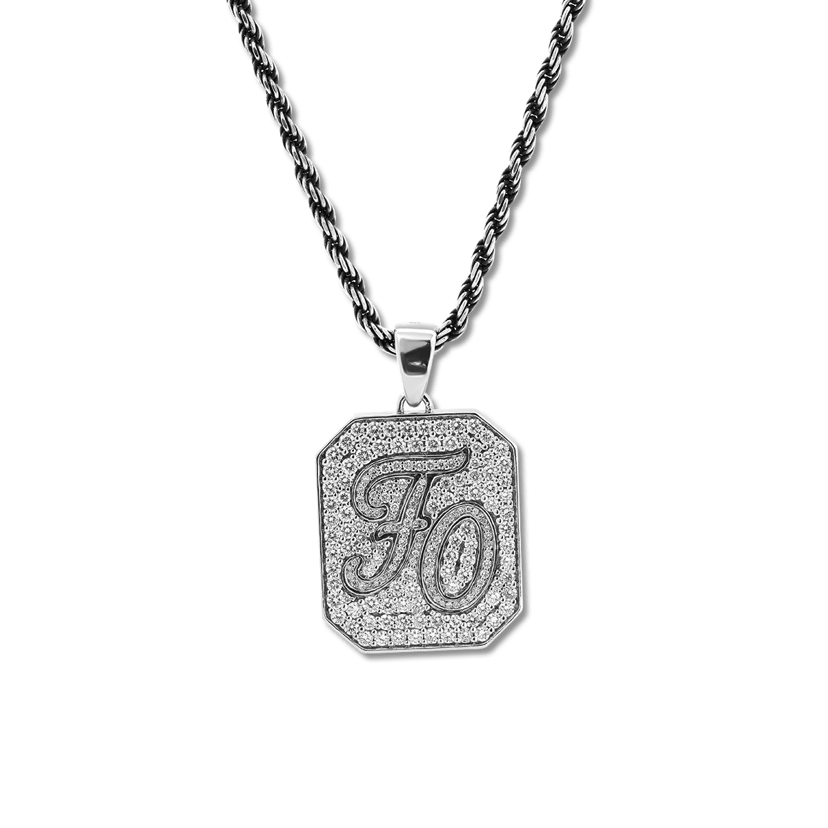 14K White Gold Palm Pendant Necklace with Round Lab Diamond Pave - FIORESE JEWELRY